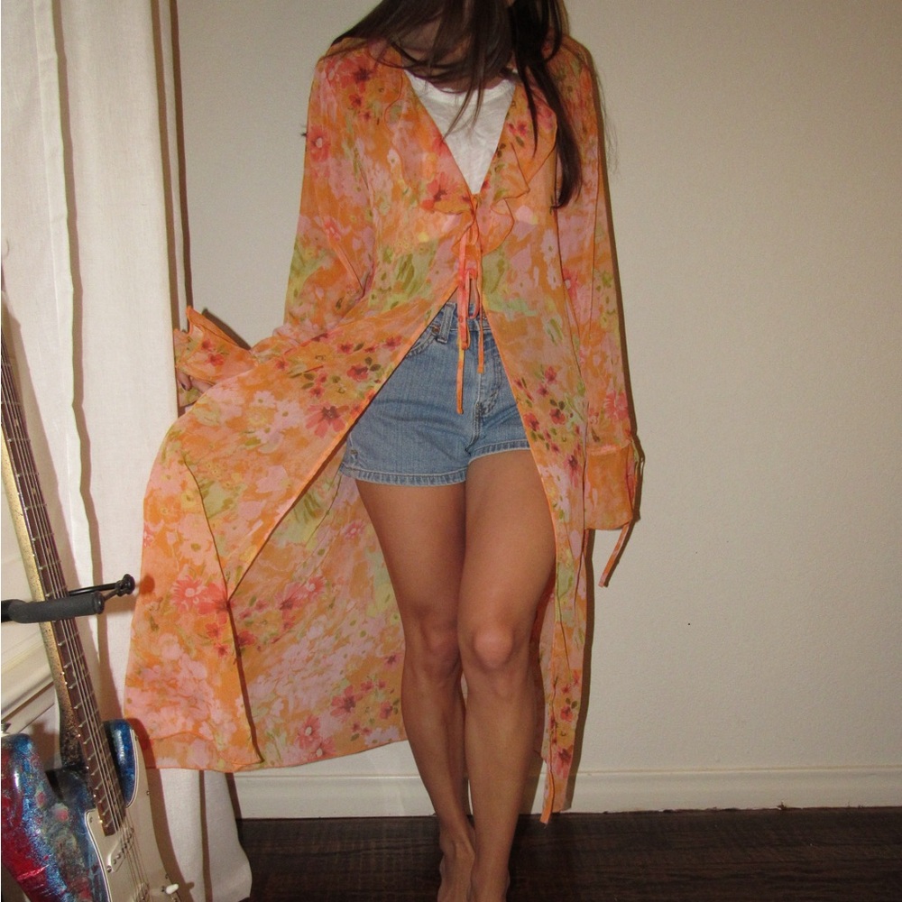 Target wild fable orange ruffle kimono
